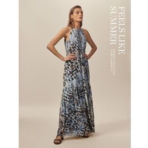 Massimo Dutti Leopard Print Halter Neck Maxi Dress Women's Size 10